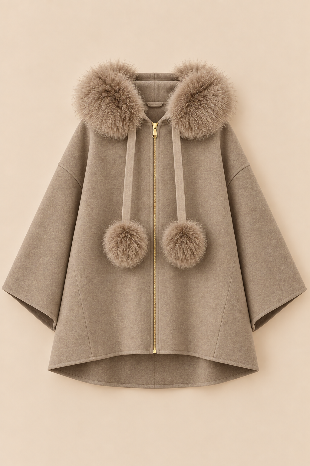 Virelle Fur Trim Cape – Stone