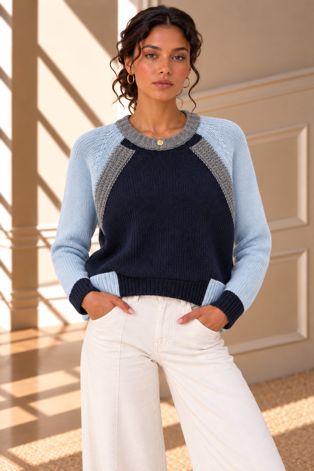Liora Contrast Raglan Knit Jumper – Navy