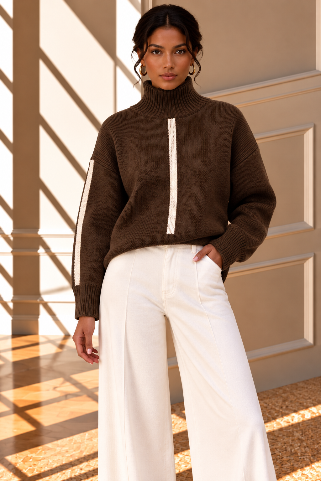 Vienna Contrast Stripe Knit Jumper – Brown