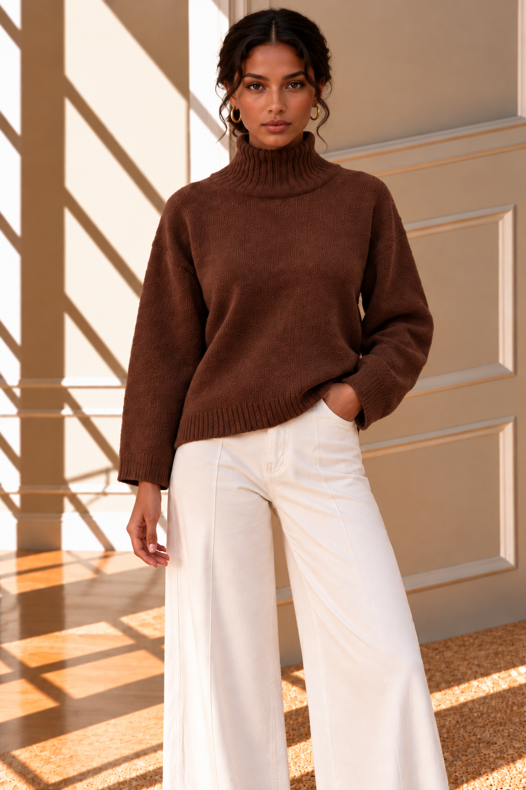Freya High Neck Knit Jumper – Brown