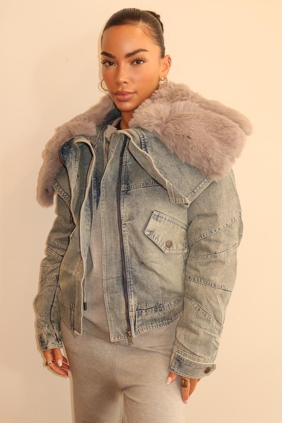Arden Faux Fur Collar Denim Jacket