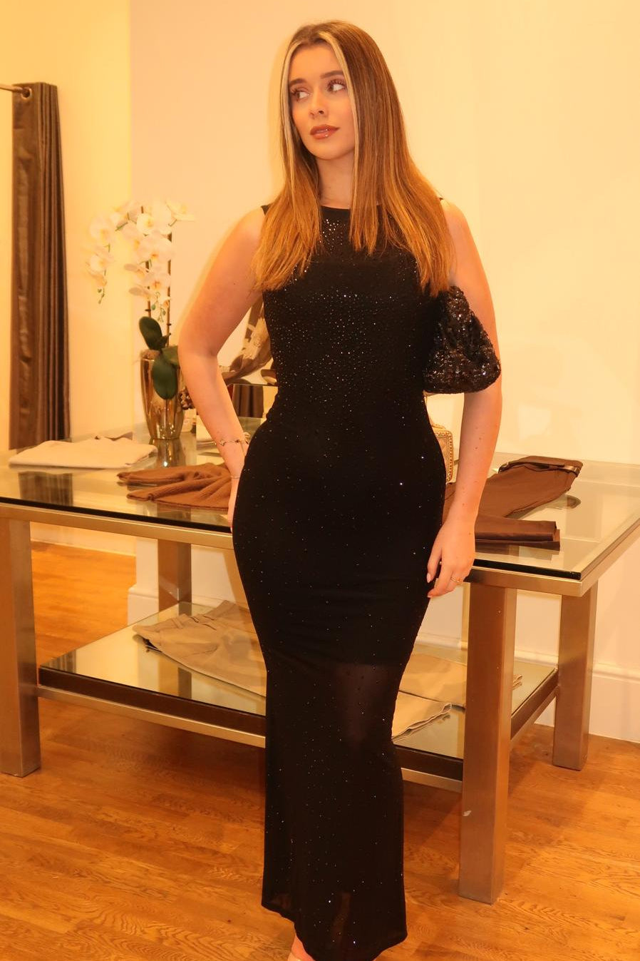 Alara Glitter Mesh Dress