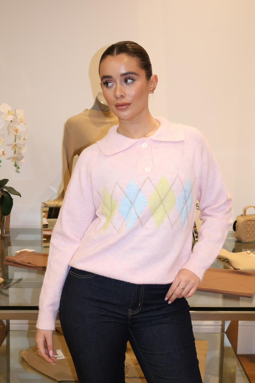 Argyle Collar Jumper | Pastel Mix
