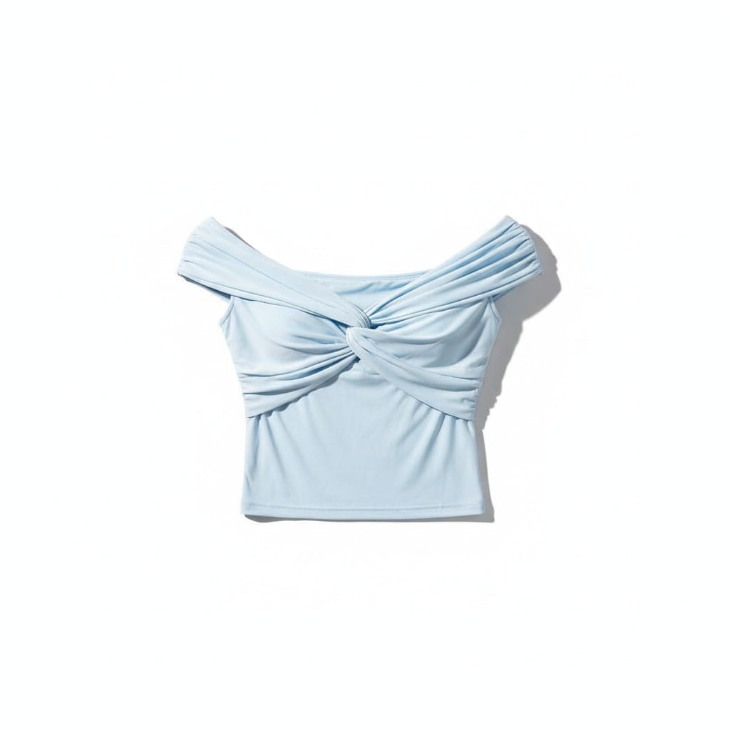 CloudMuse Twist Bardot Top – Powder Blue