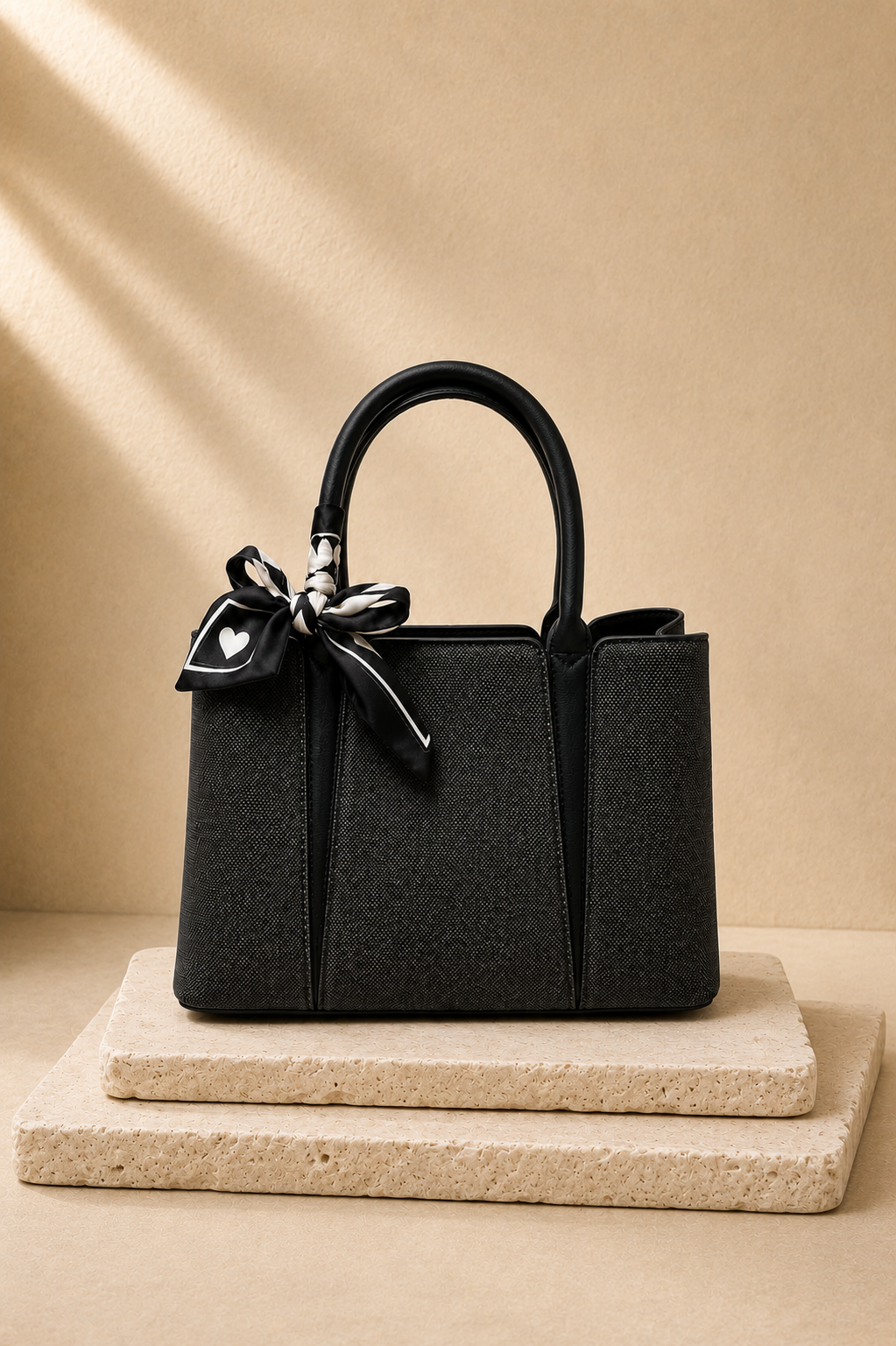 Woven Tote with Silk Scarf - Charcoal