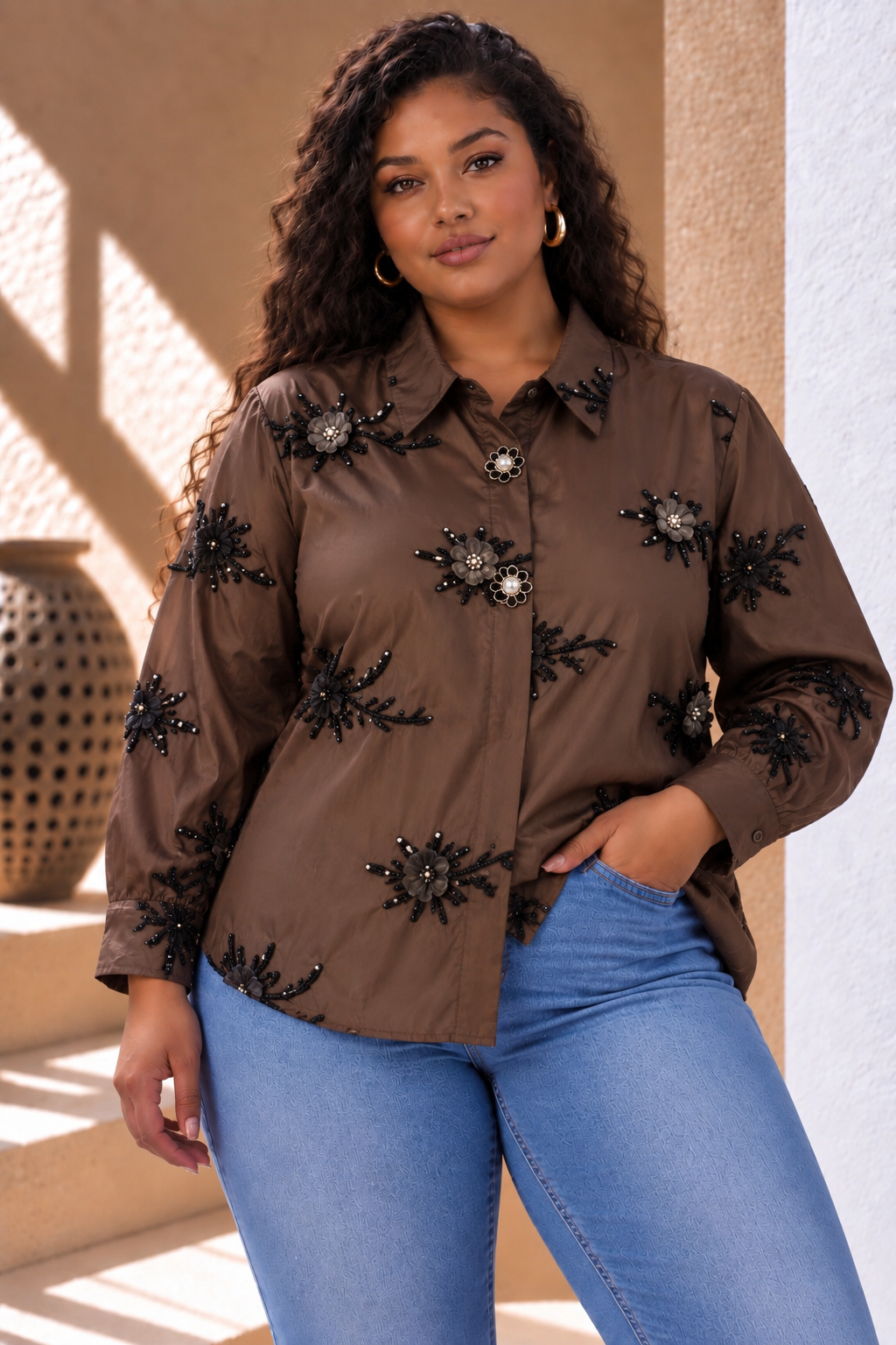 Zaria Floral Shirt – Brown