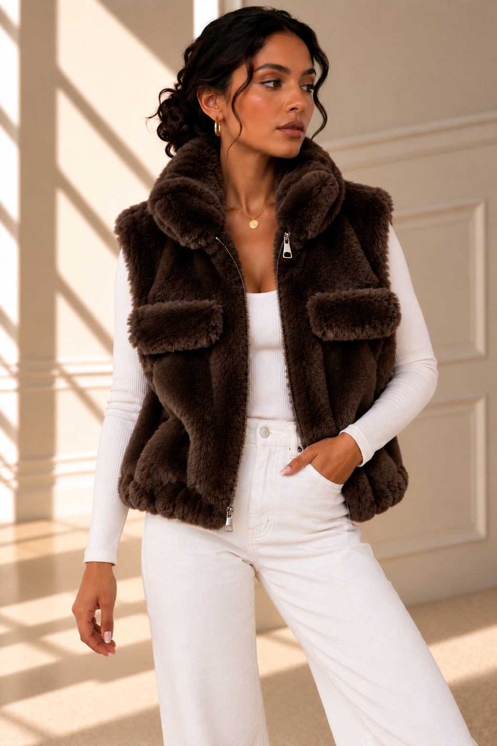 Alessia Faux Fur Gilet – Chocolate
