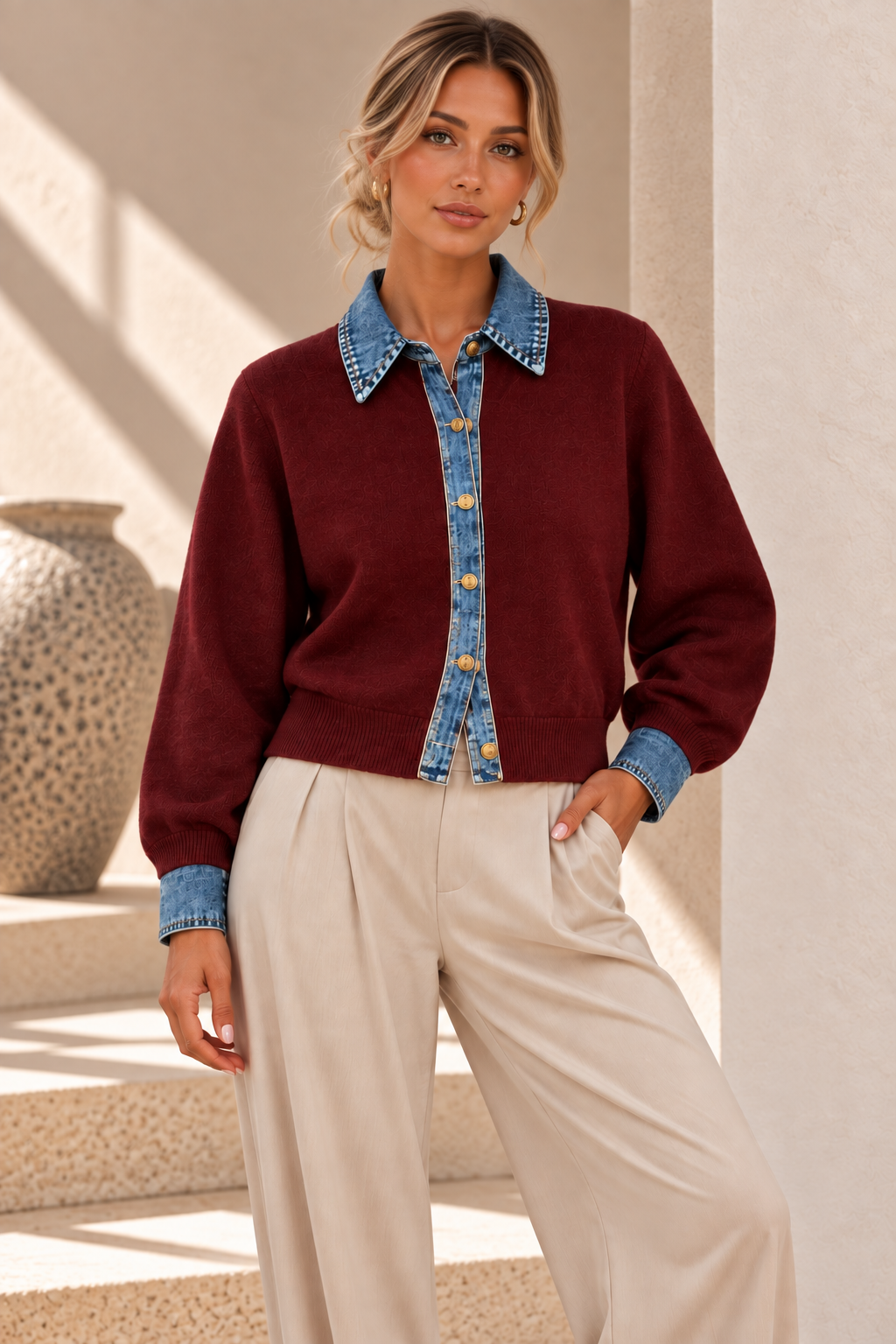Archive Denim Cardigan – Burgundy