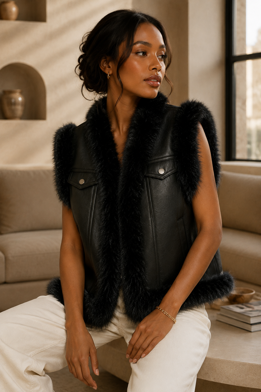 Aspen Faux Fur Gilet – Black
