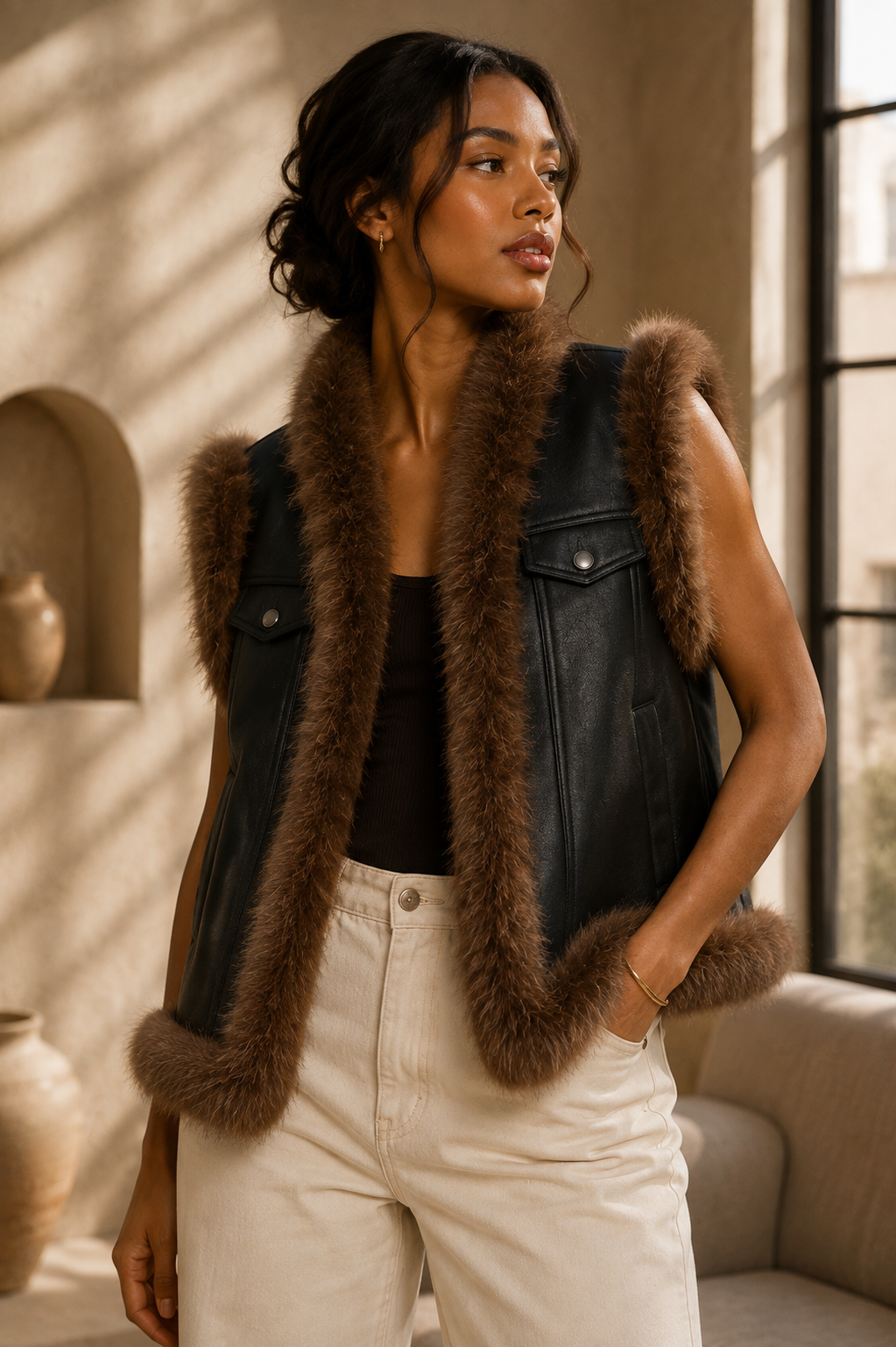 Aspen Faux Fur Gilet – Chocolate