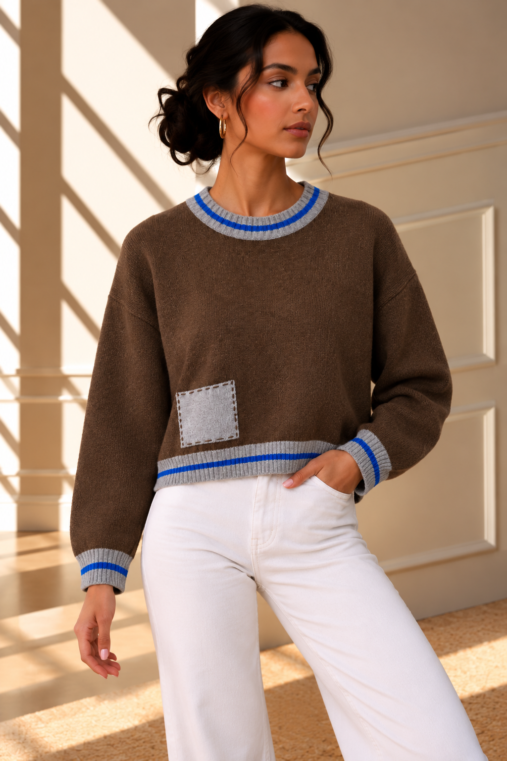 Aubrey Contrast Trim Knit Jumper – Chocolate