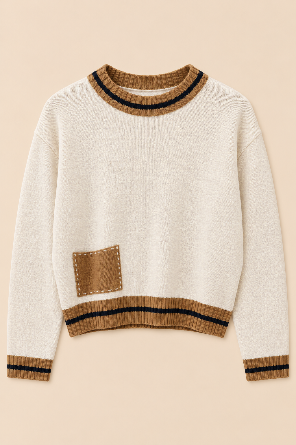 Aubrey Contrast Trim Knit Jumper – Cream