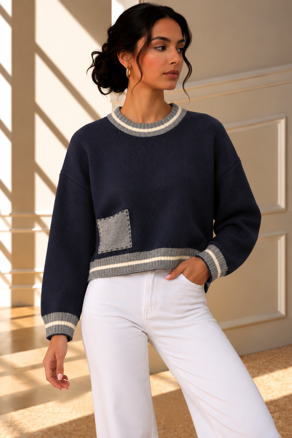 Aubrey Contrast Trim Knit Jumper – Navy