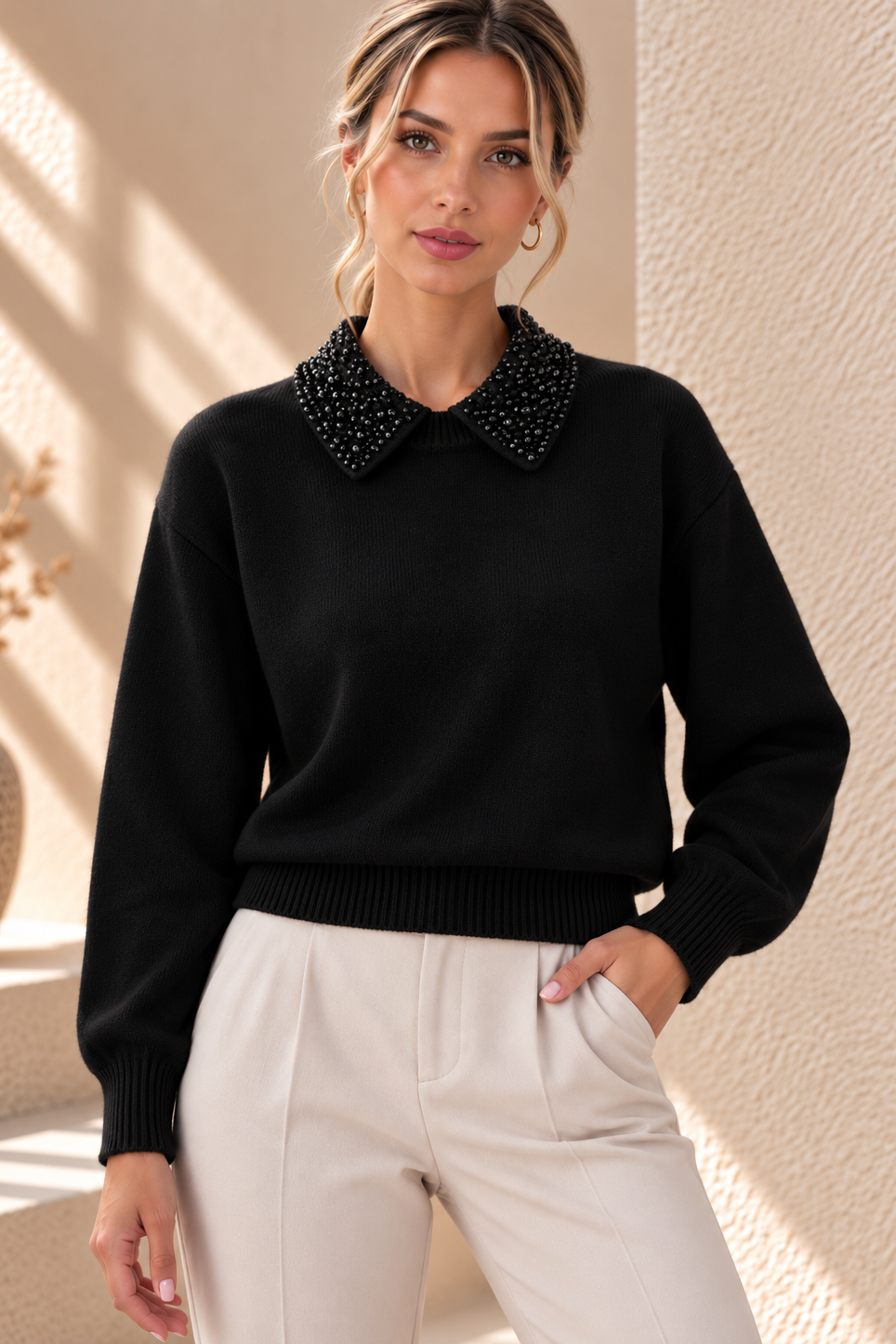 Avielle Pearl Collar Knit – Black