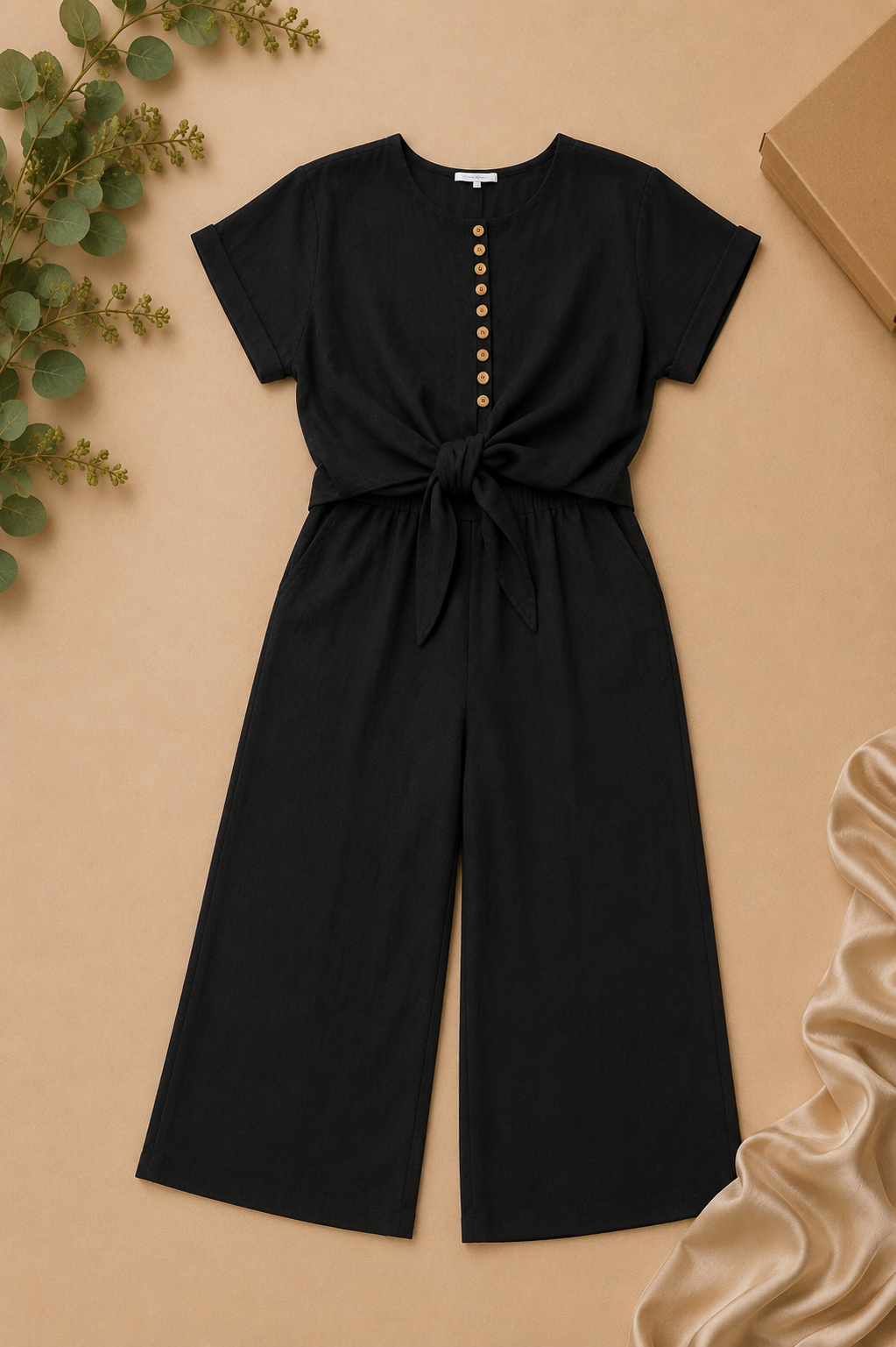 Black Buttoned Two-Piece Outfit