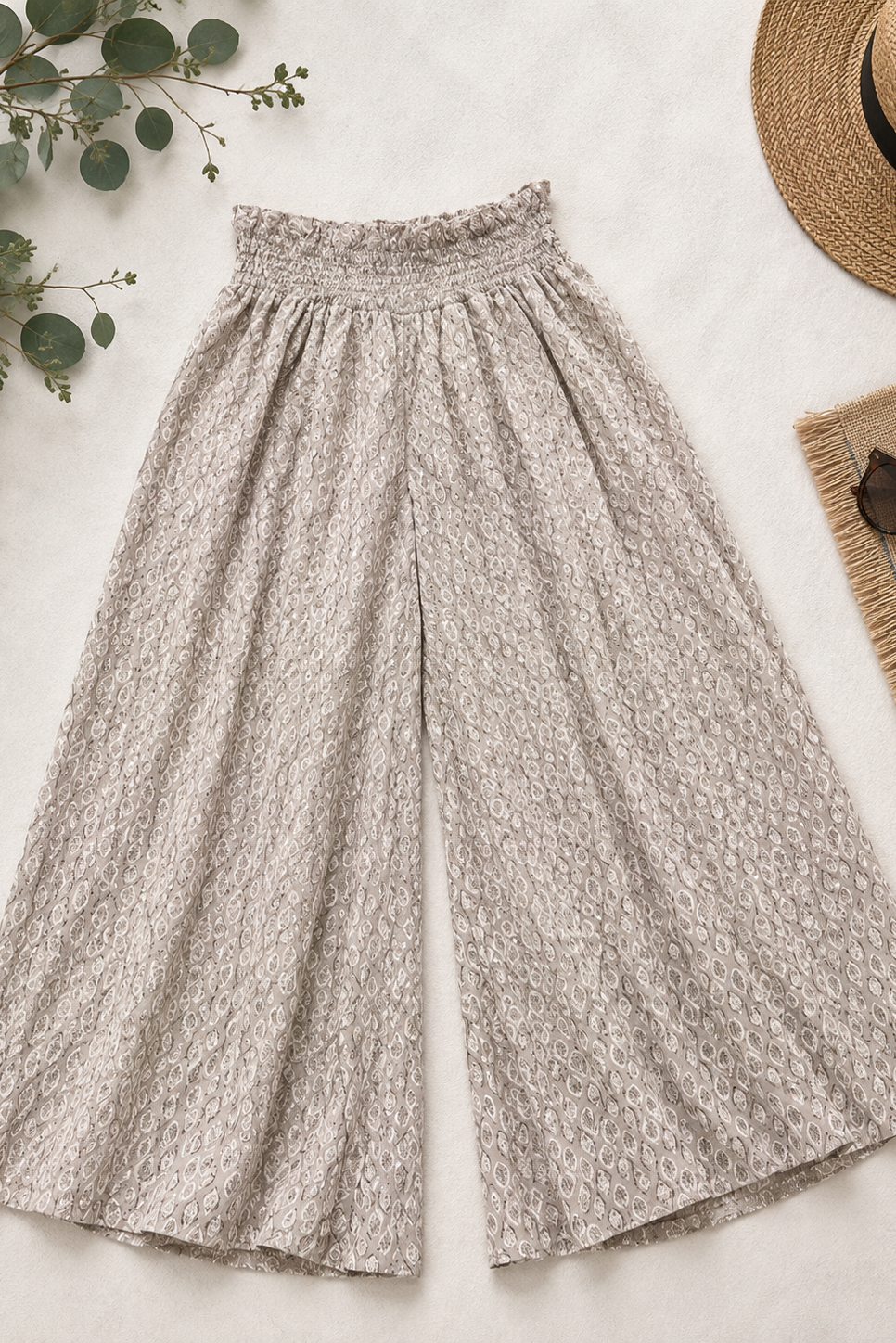 Boho Taupe Wide-Leg Pants
