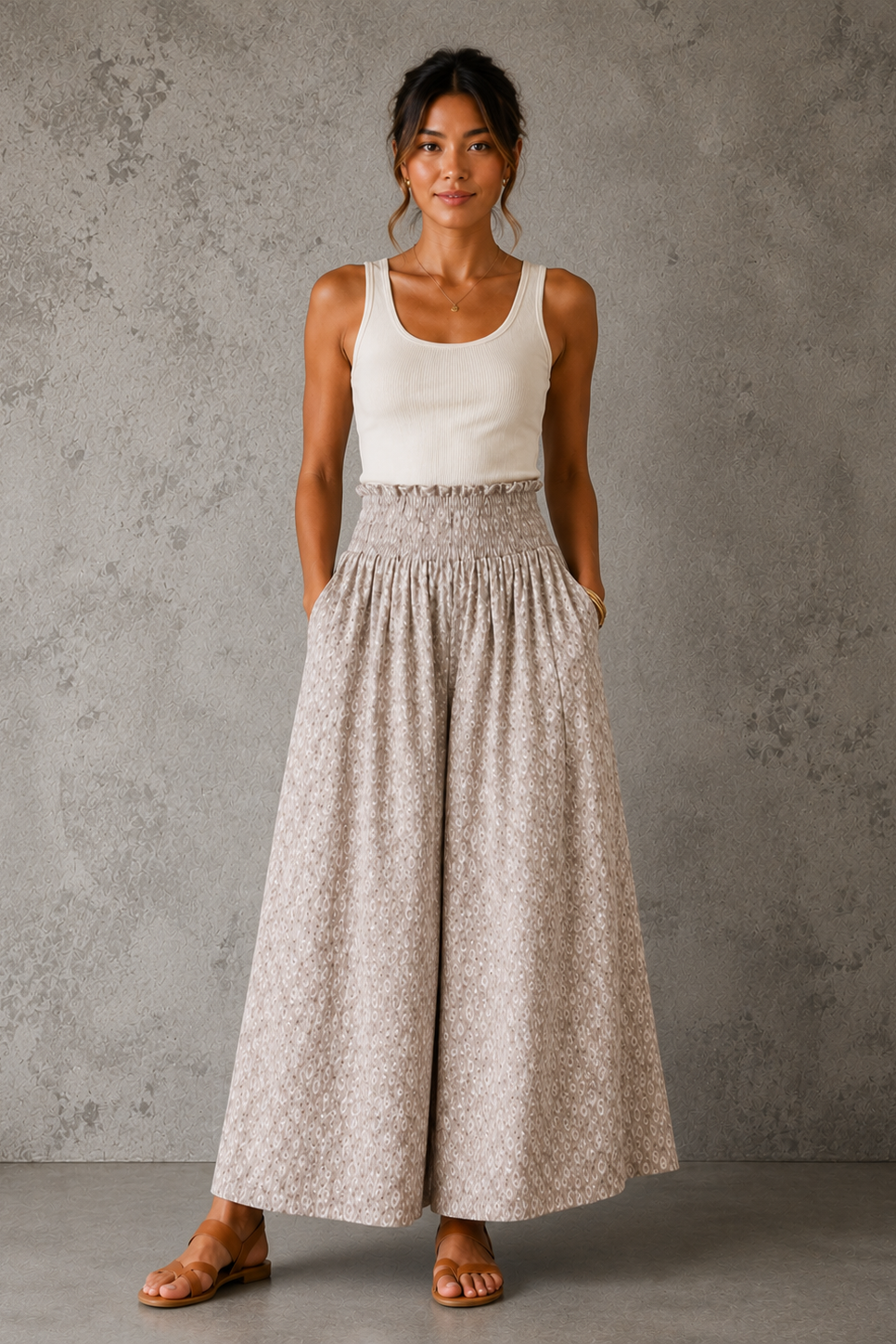 Boho Taupe Wide-Leg Pants
