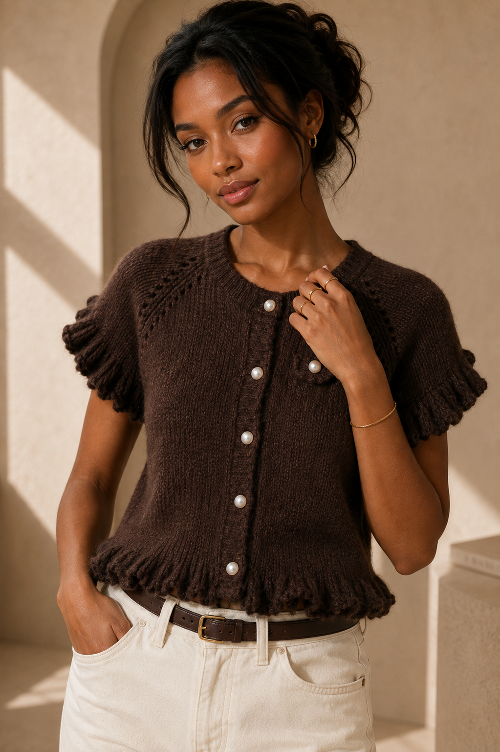 Camille Pearl Knit Top – Chocolate