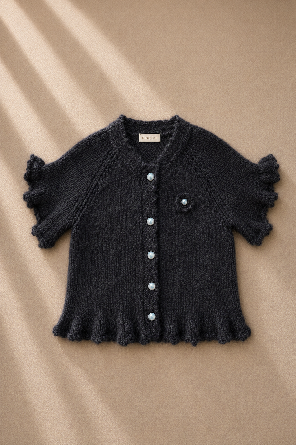 Camille Pearl Knit Top – Navy