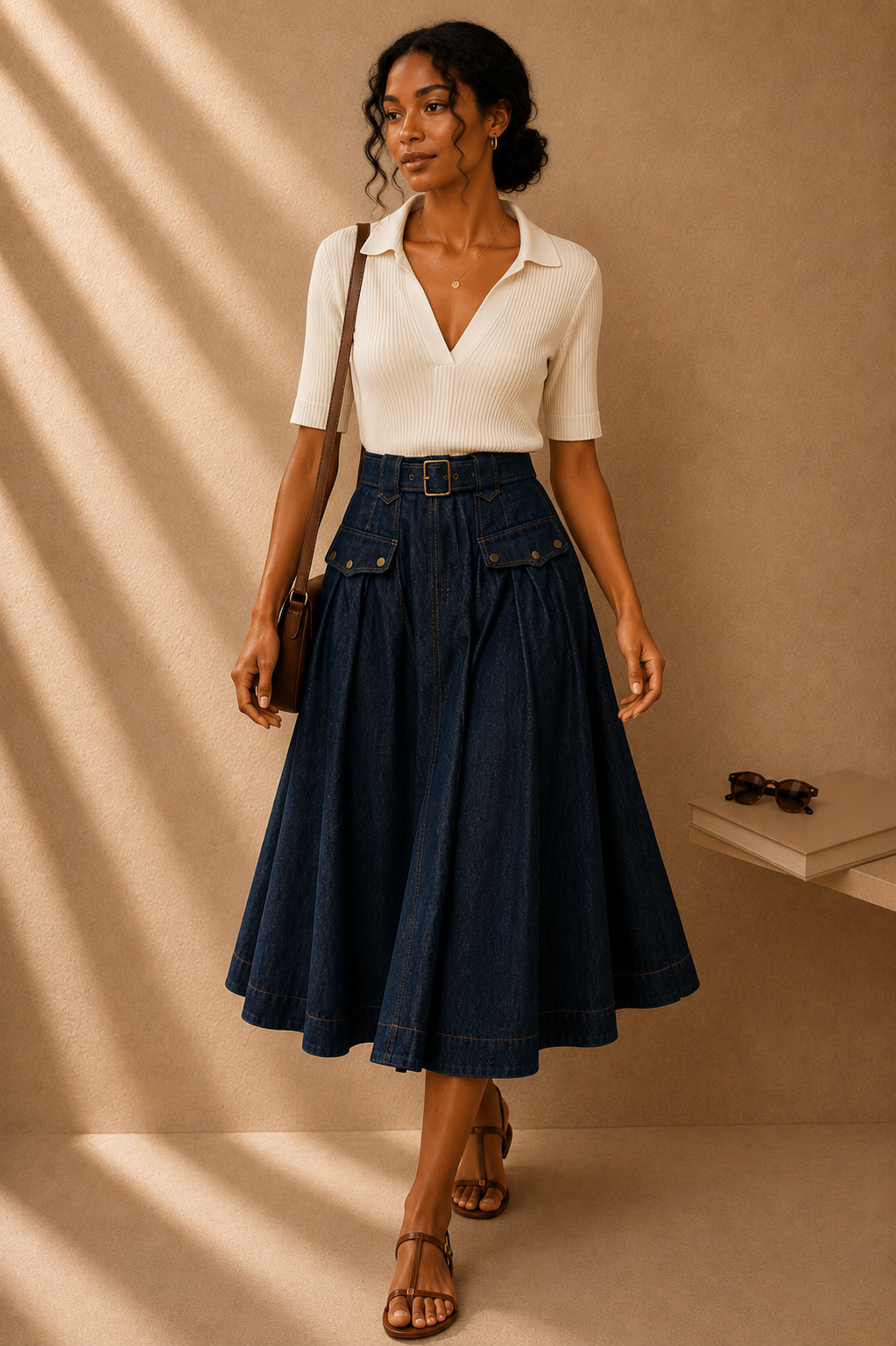 Chelsea Belted Denim Skirt