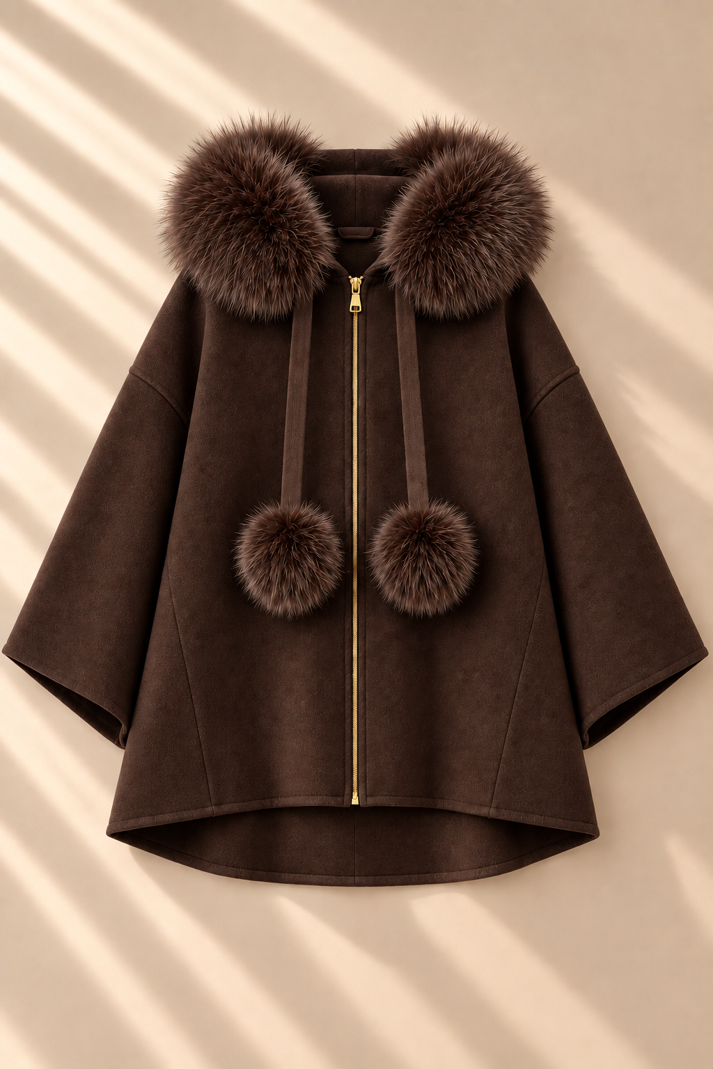 Virelle Fur Trim Cape – Darker Brown