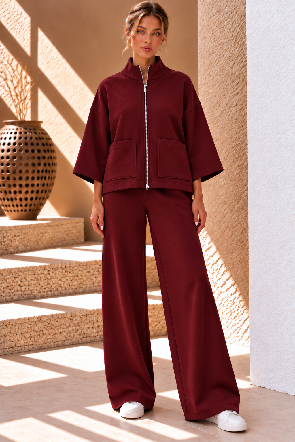 Veyra Zip Co-ord Set - Dark Red