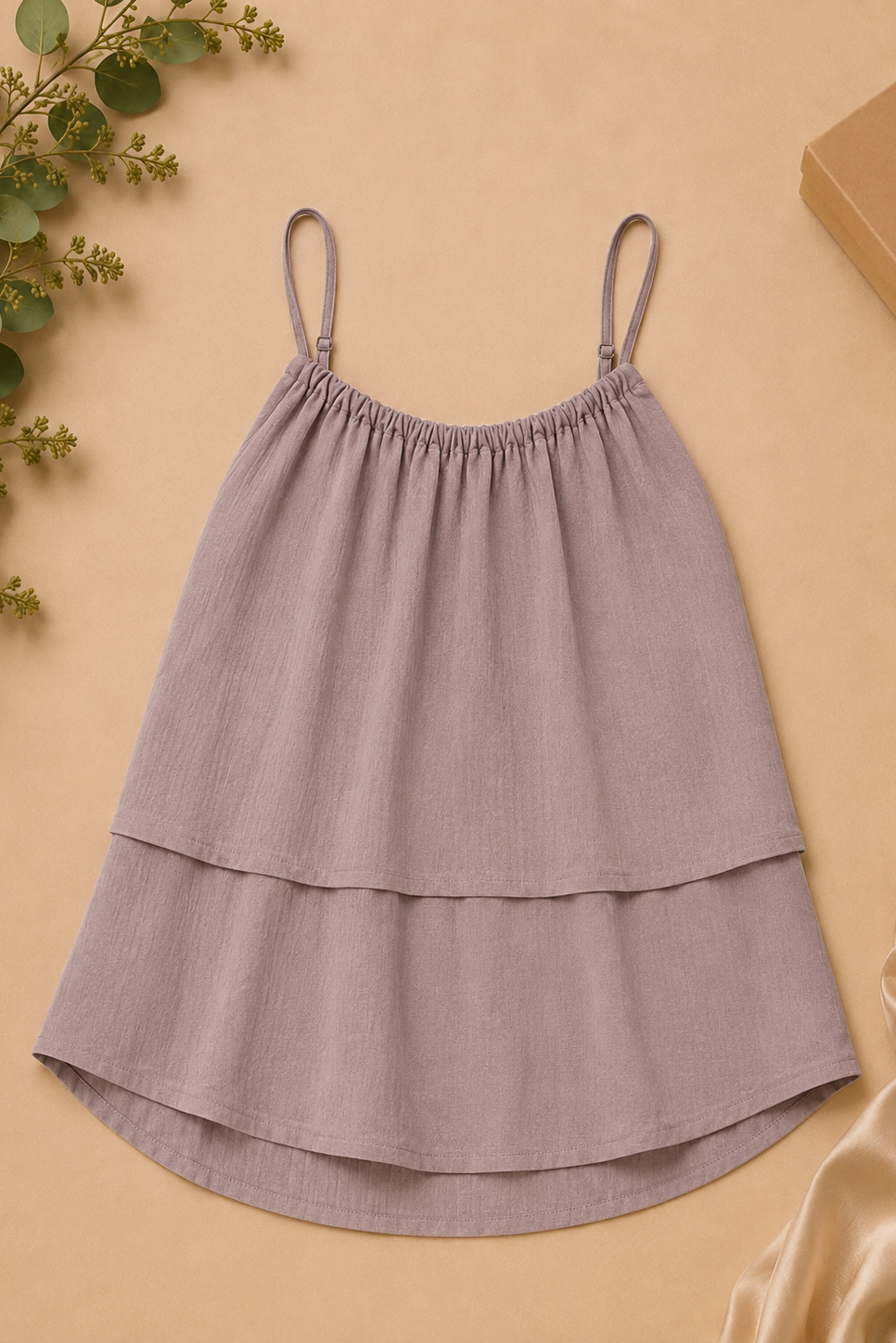 Dusty Mauve Ruched & Ruffled-Hem Set