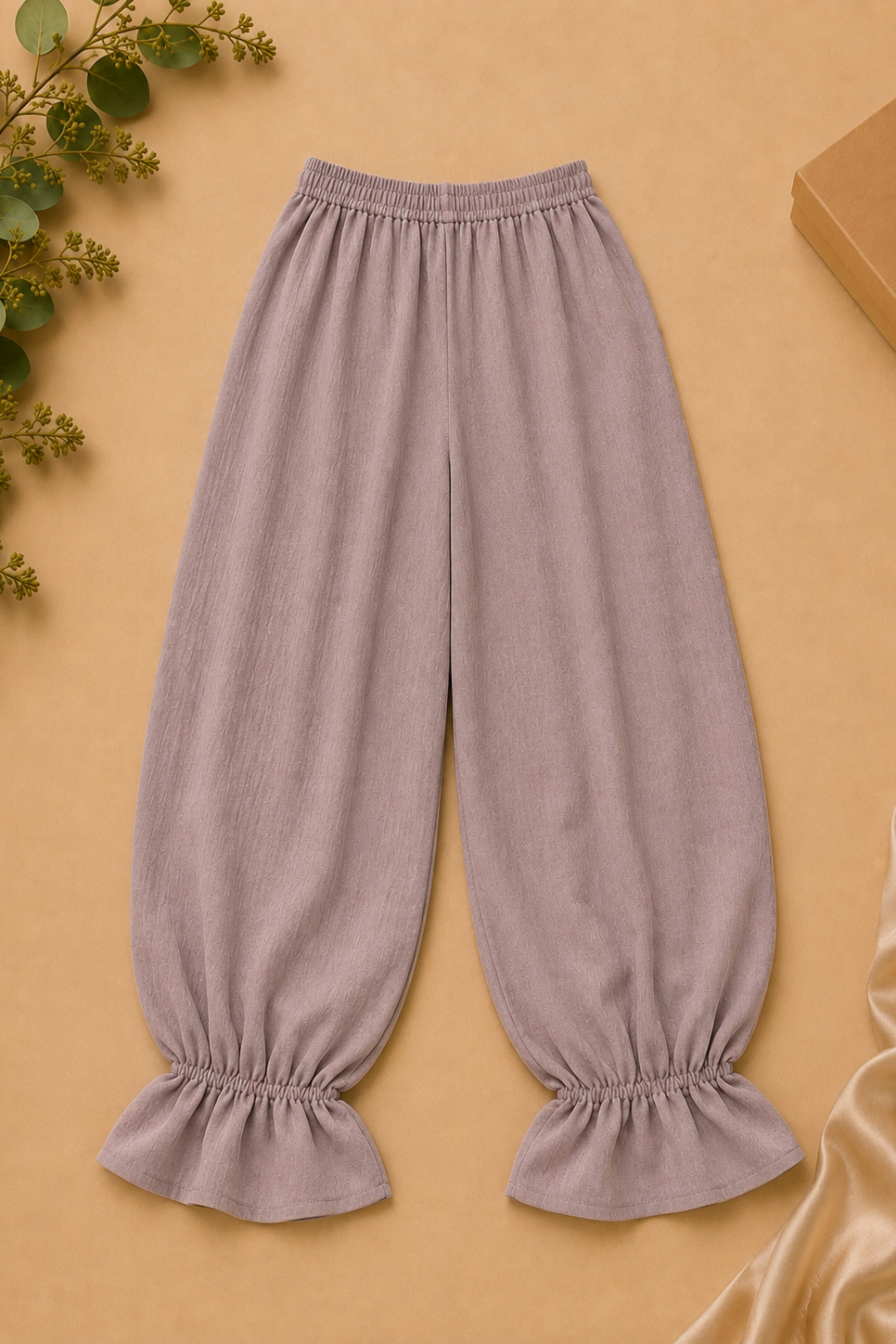 Dusty Mauve Ruched & Ruffled-Hem Set