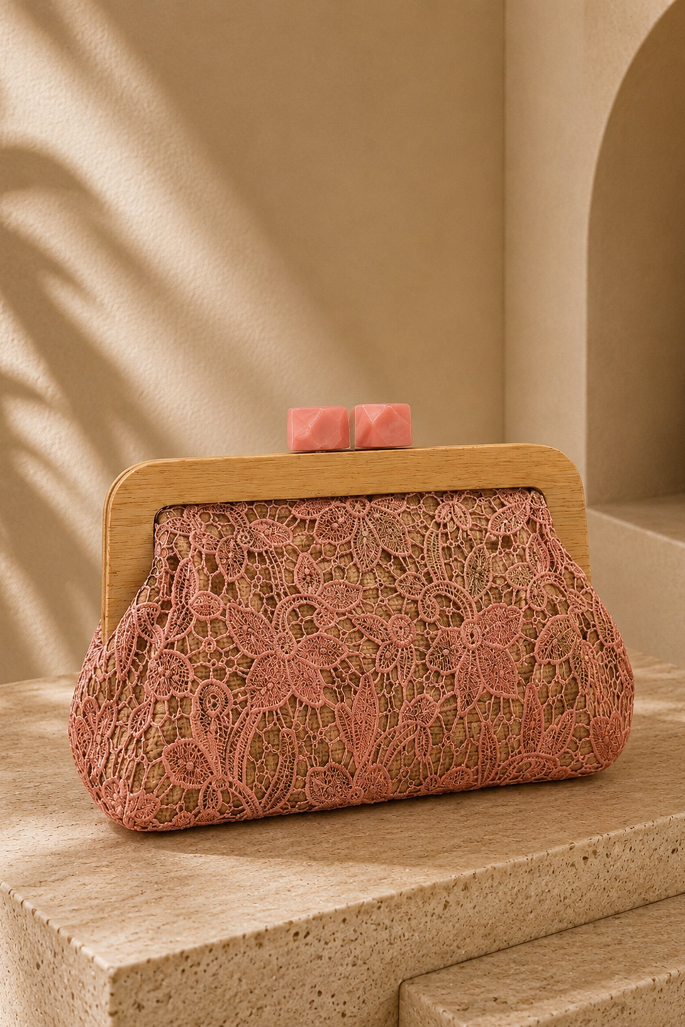 Dusty Rose Lace Clutch