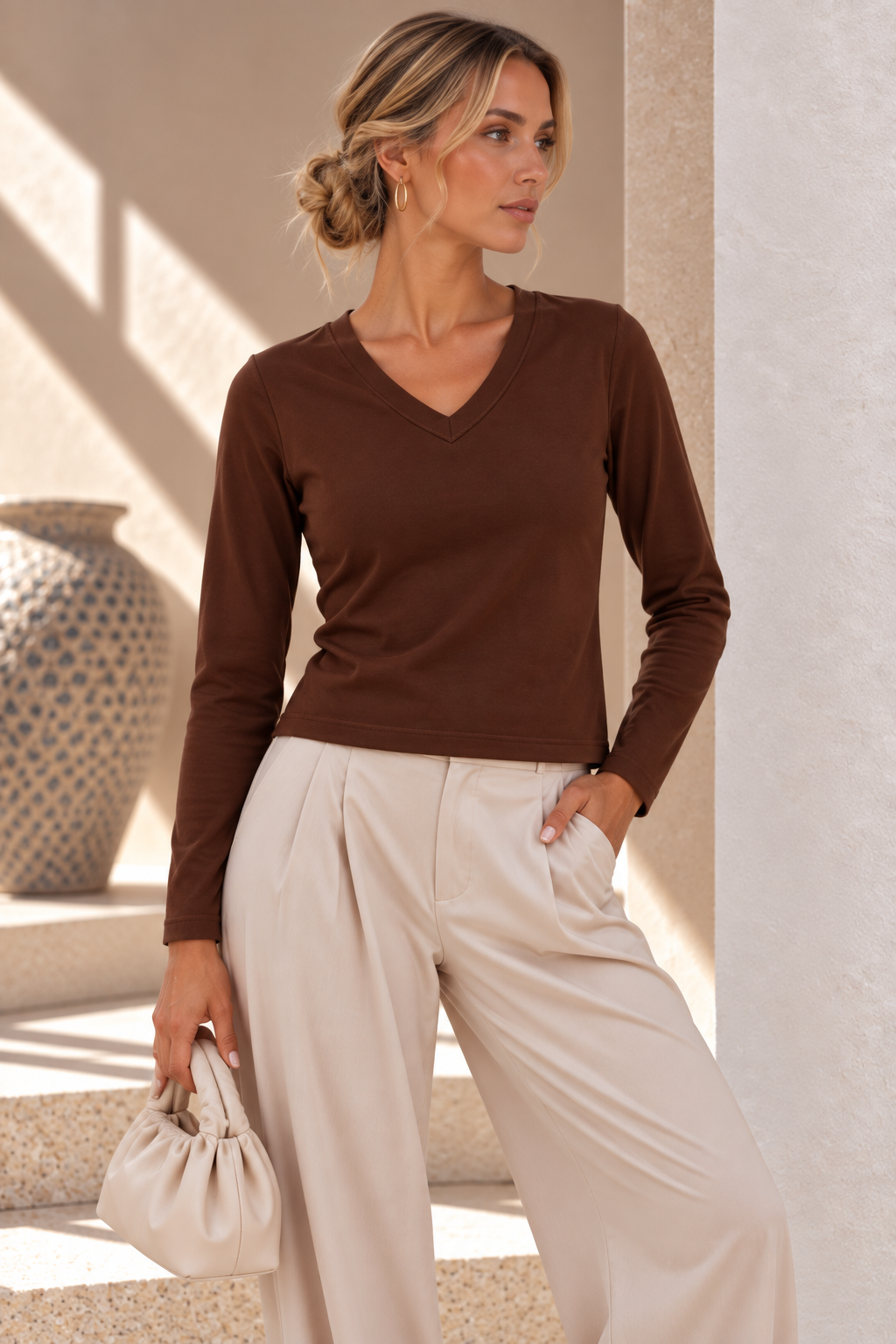 Edit V-Neck Top – Chocolate