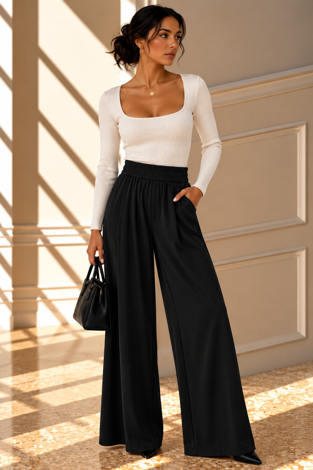 Amara Wide Leg Trousers – Black