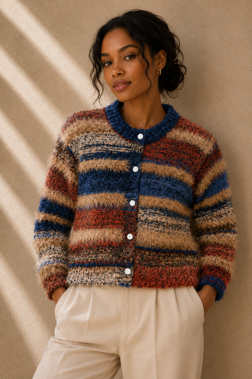 Harper Stripe Fluffy Knit Cardigan
