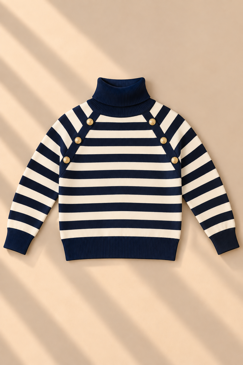 Hensley Stripe Roll Neck – Navy & Cream