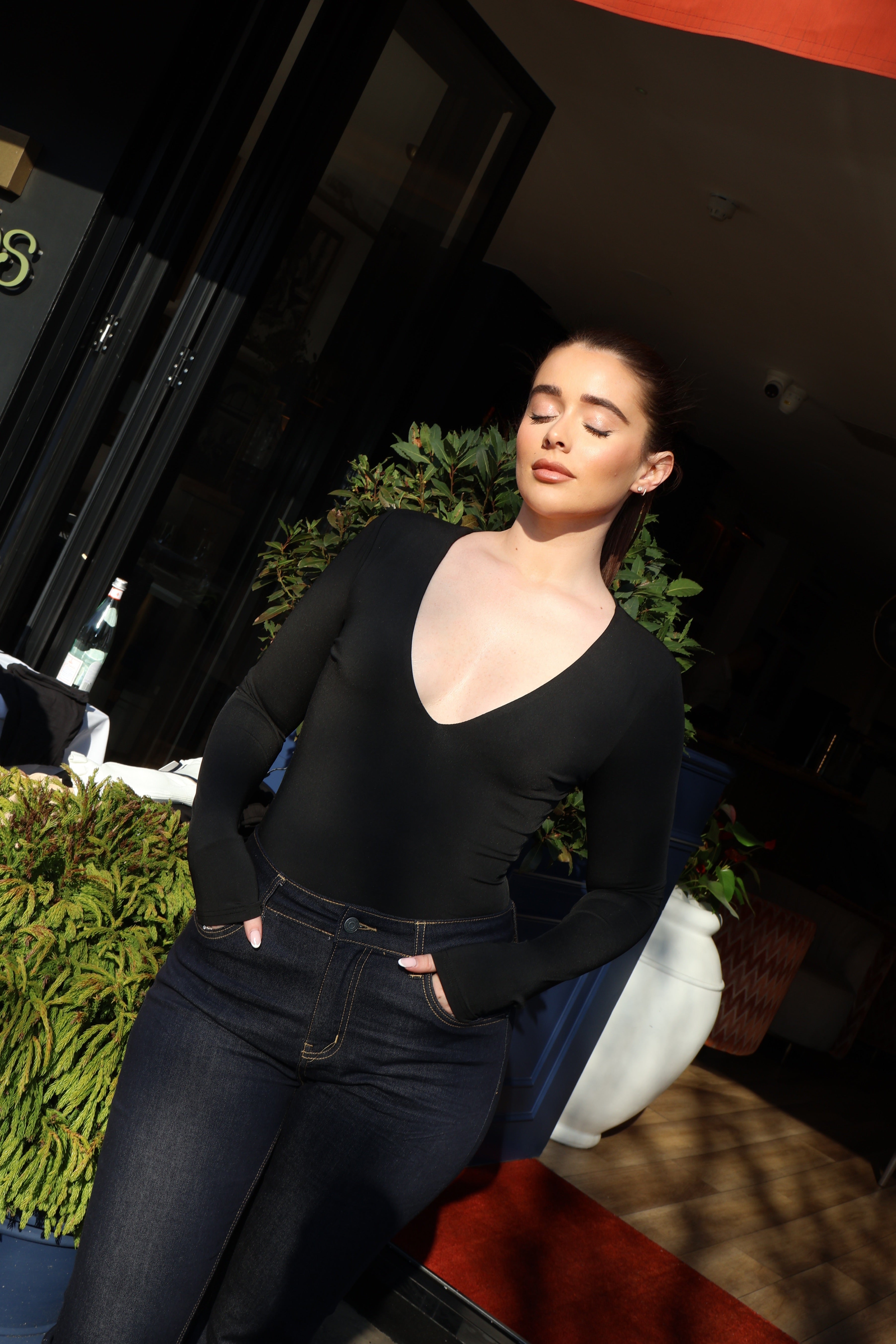 Long Sleeve V Neck Stretch Top