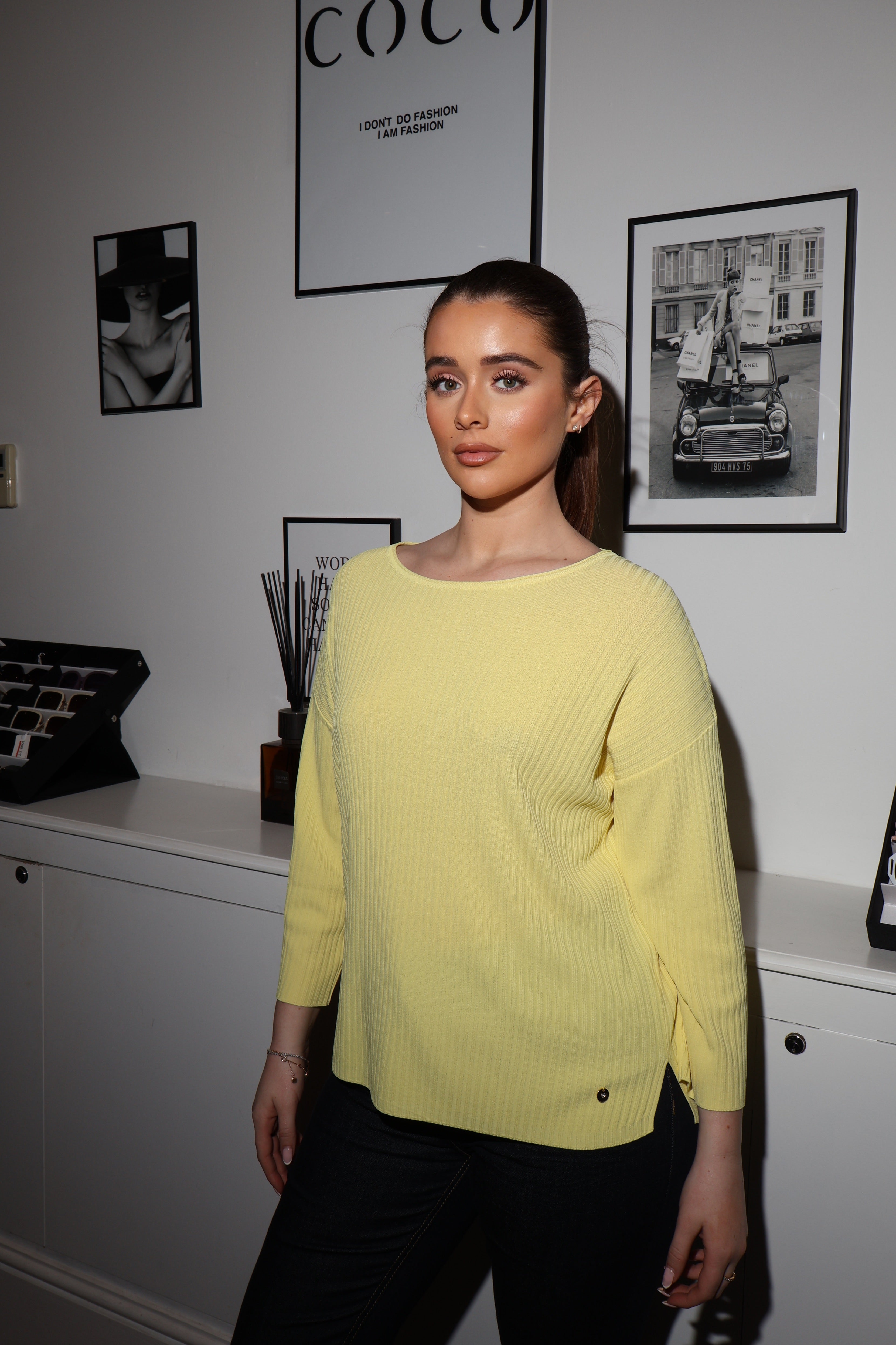 Lemon Ribbed Batwing Top