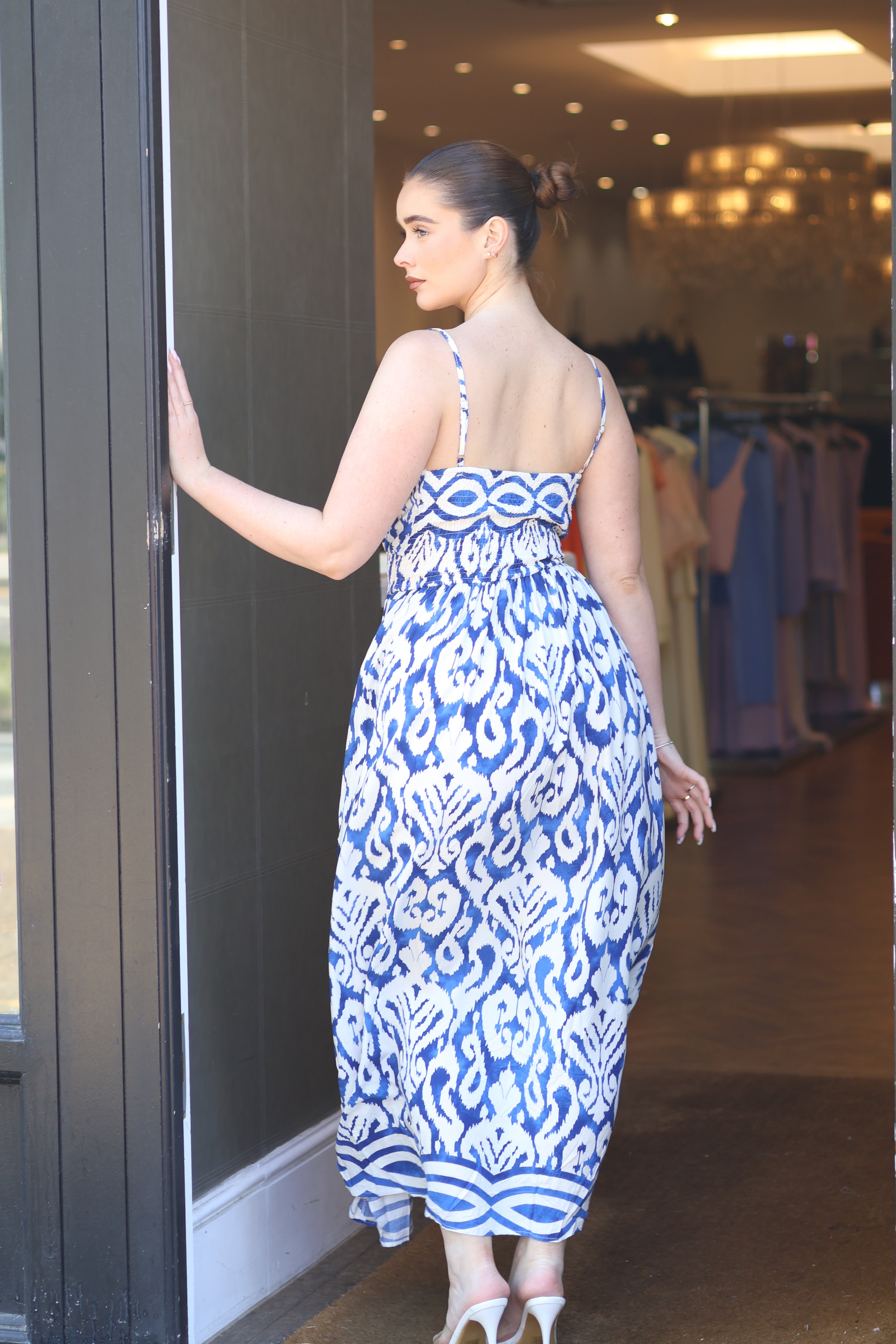 Marais Shirred Waist Printed Midi Dress