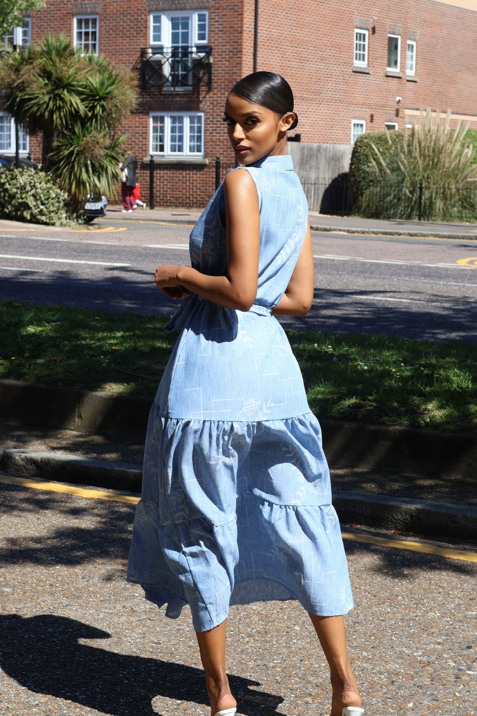 Driftline Belted Tiered Midi Dress