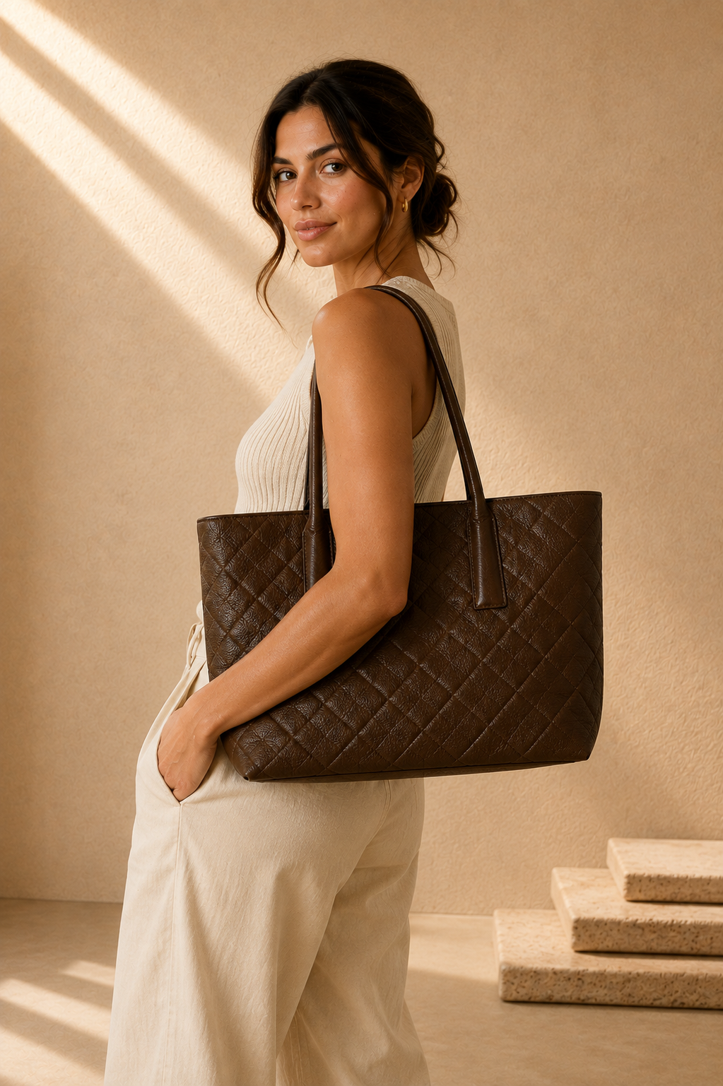Kensington Quilted Tote Mocha