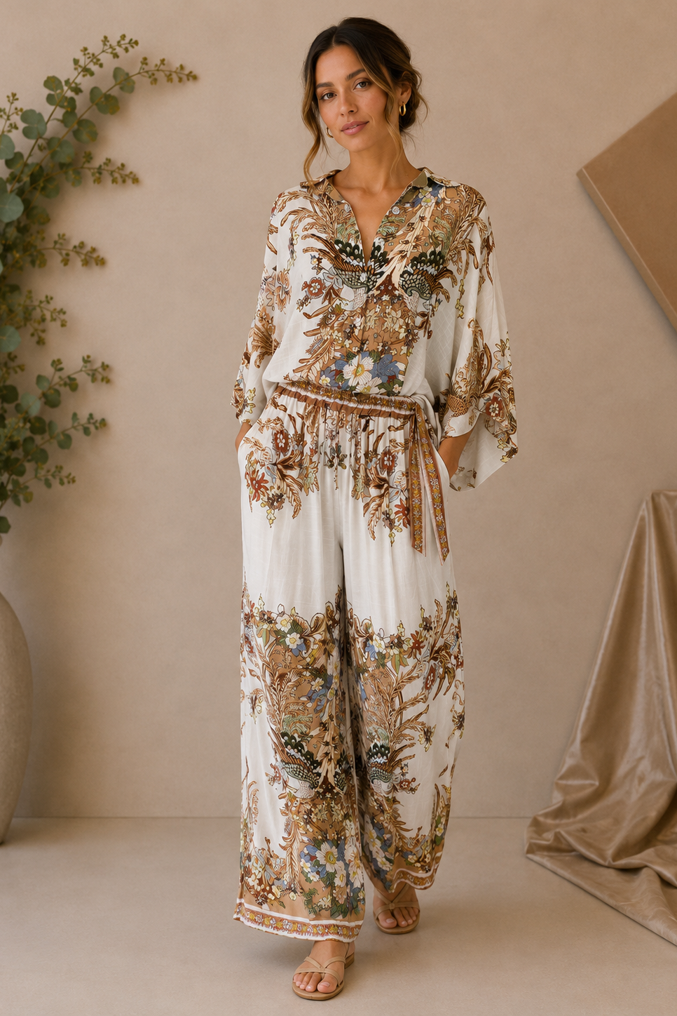 Light Print Boho Floral Set