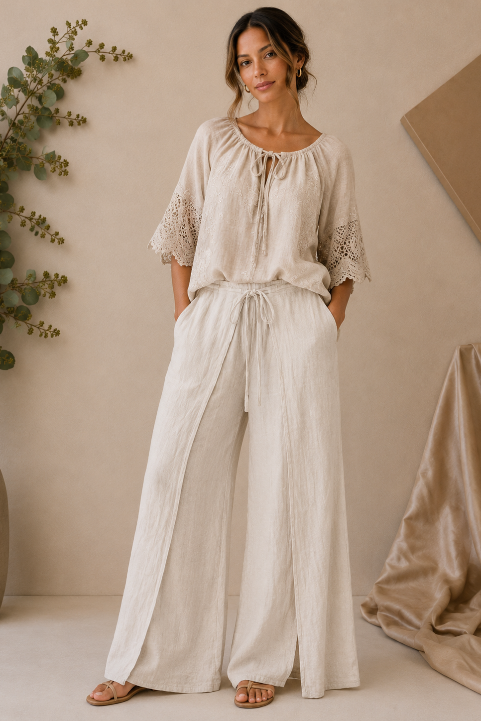 Linen Wide-Leg Trousers