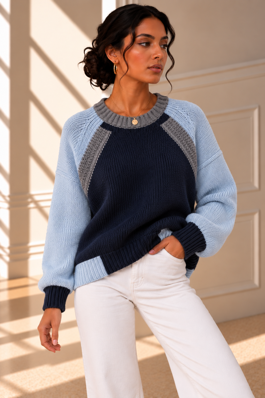 Liora Contrast Raglan Knit Jumper – Navy