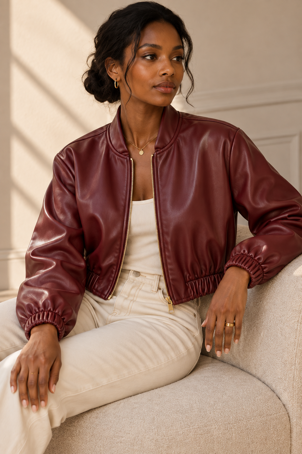 Lula Faux Leather Bomber Jacket – Burgundy