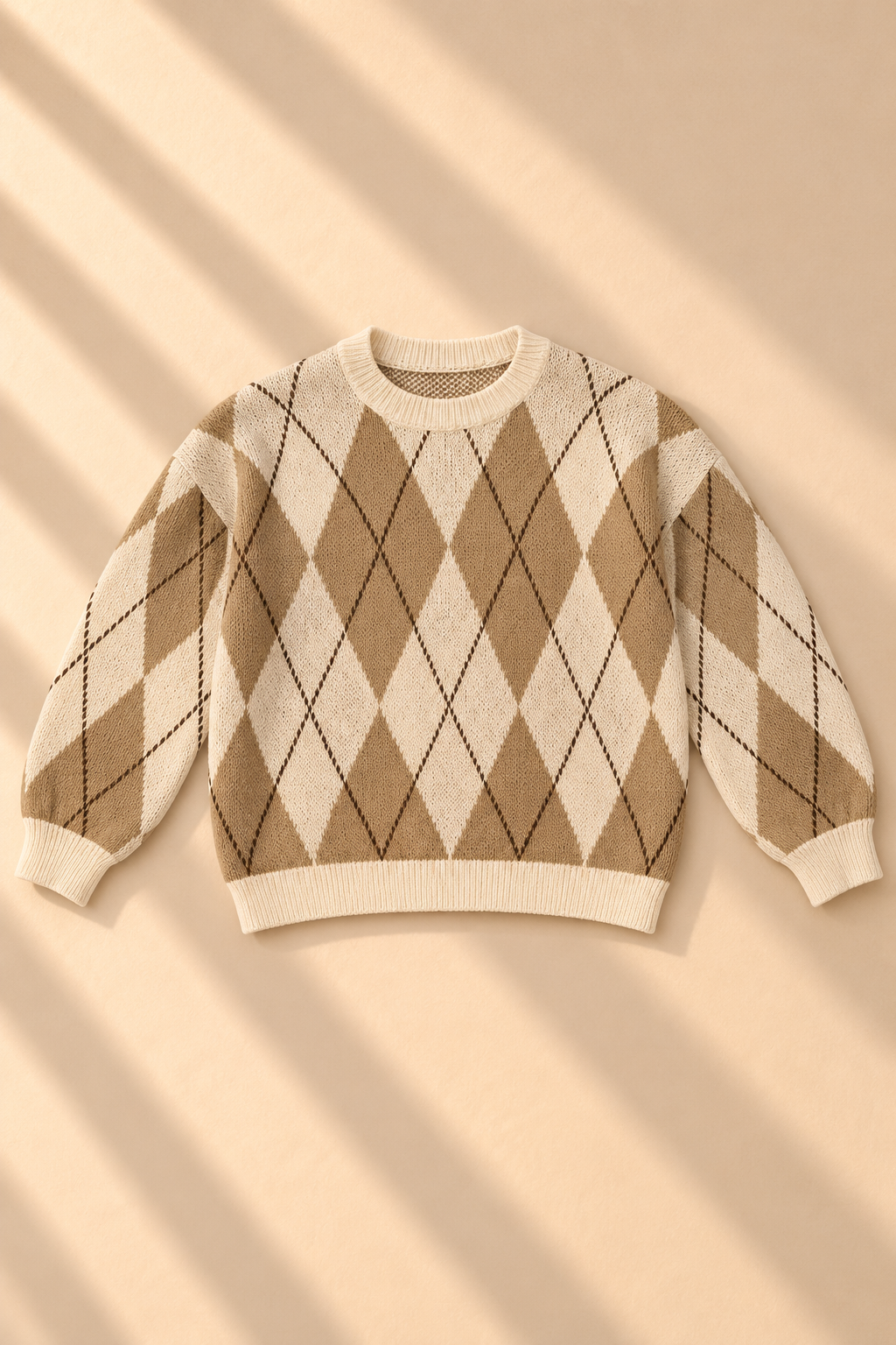 Marlow Argyle Knit – Camel & Cream