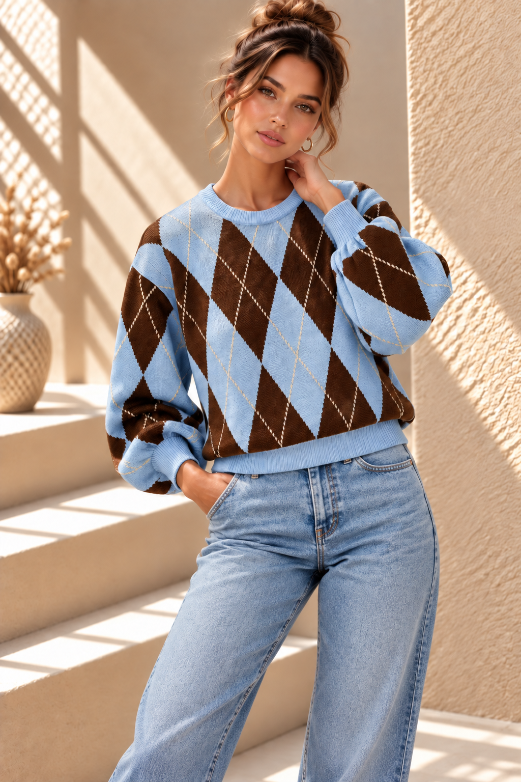Marlow Argyle Knit – Blue & Brown
