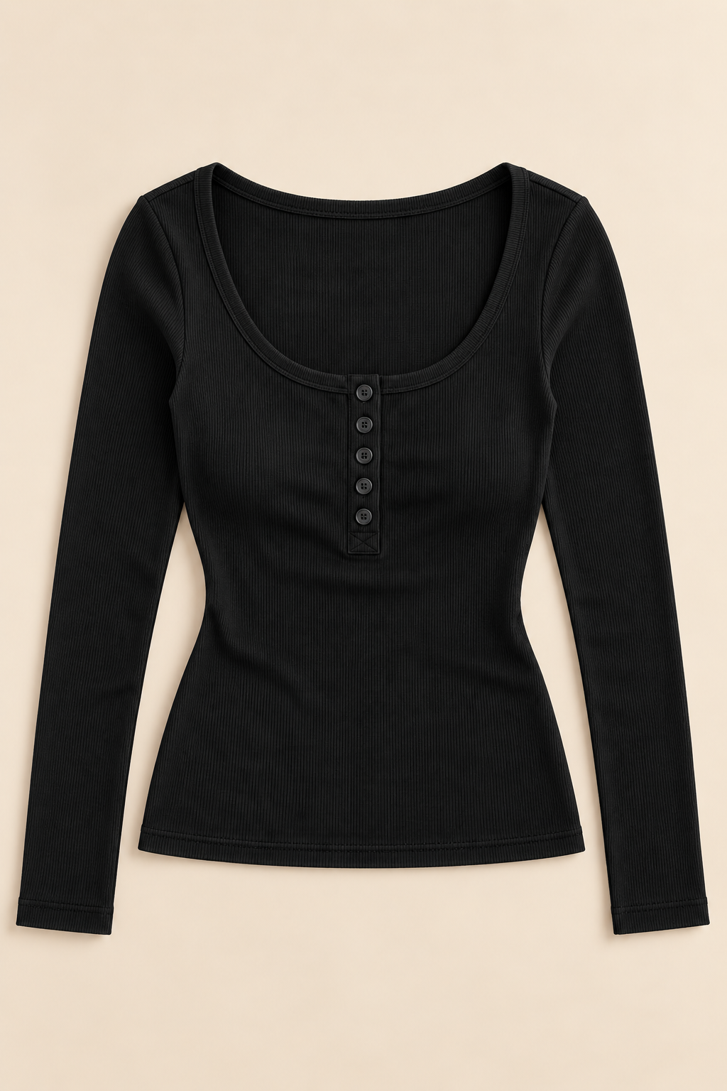 Marnie Ribbed Button Top – Black