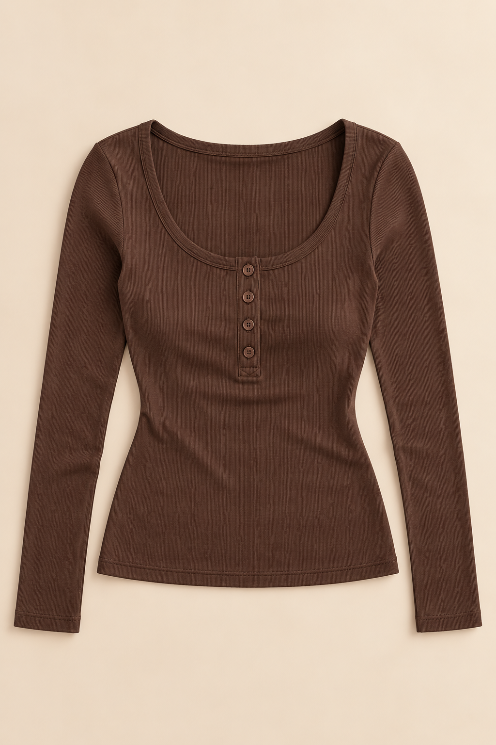 Marnie Ribbed Button Top – Chocolate