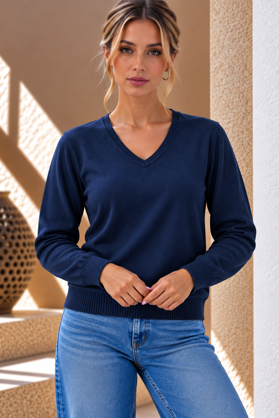 Mirelle V-Neck Knit – Navy