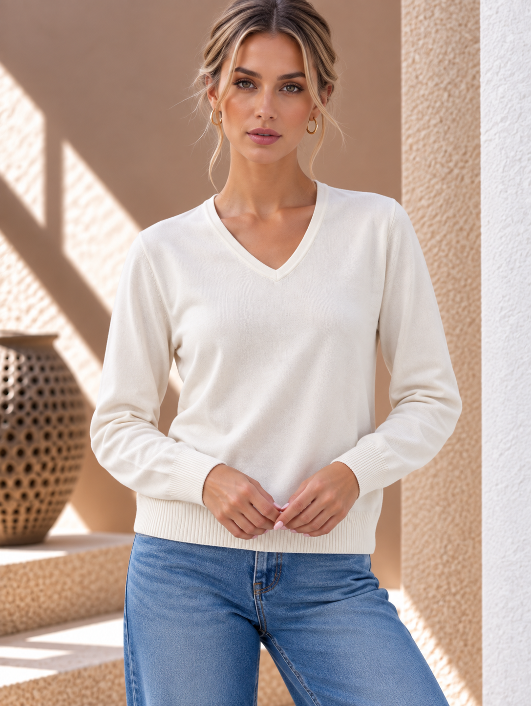 Mirelle V-Neck Knit – White