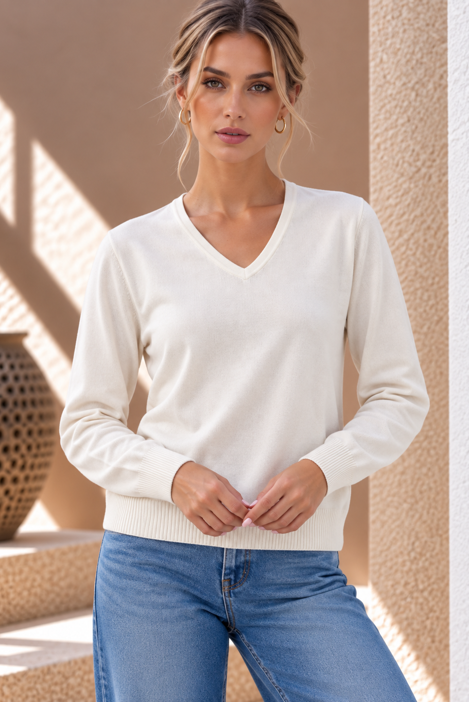 Mirelle V-Neck Knit – White