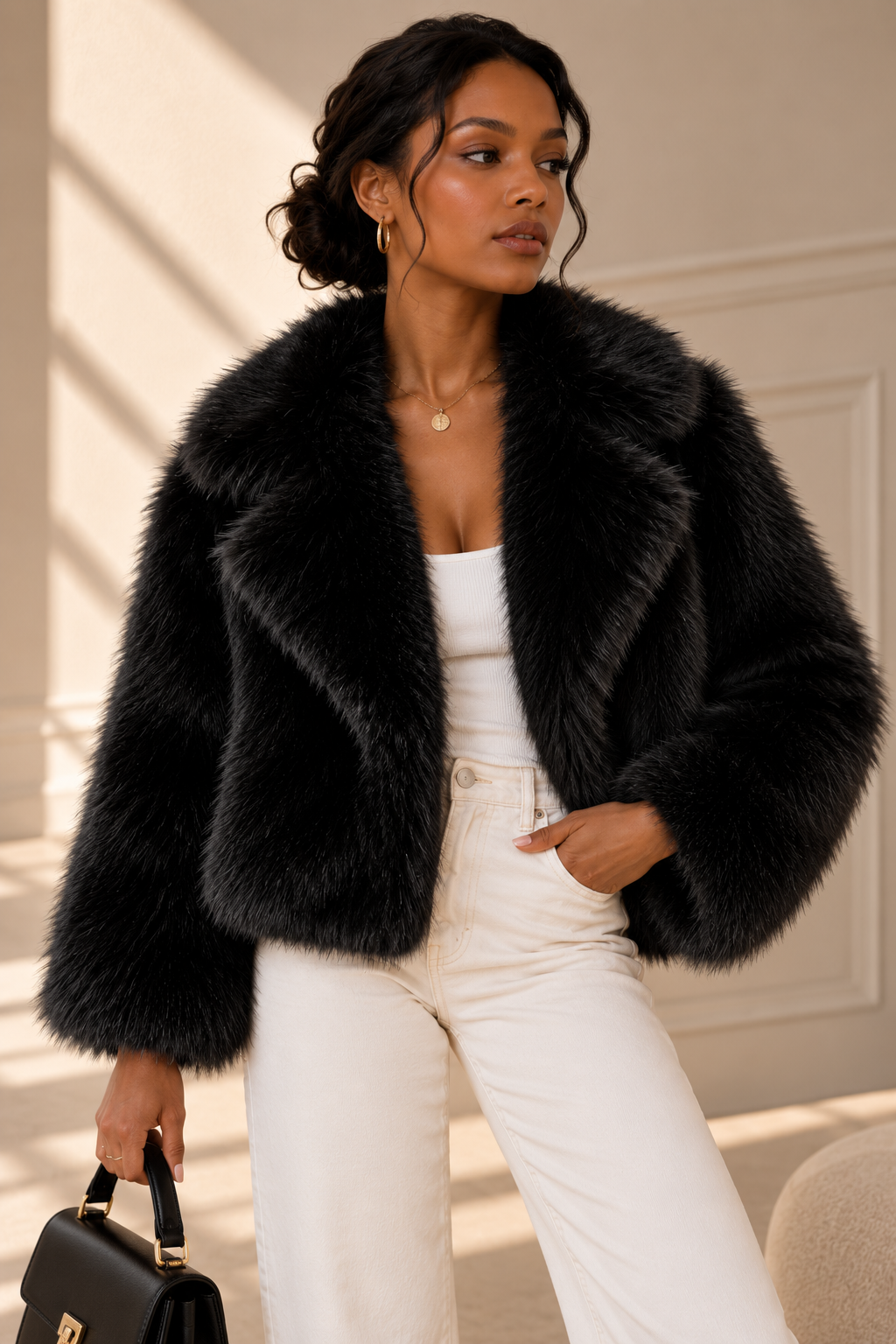 Nola Faux Fur Jacket – Black